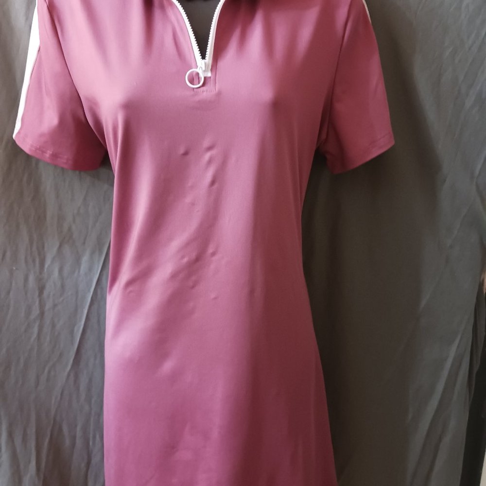 Women's Pink Zip-Front Short Sleeve Tennis Dress